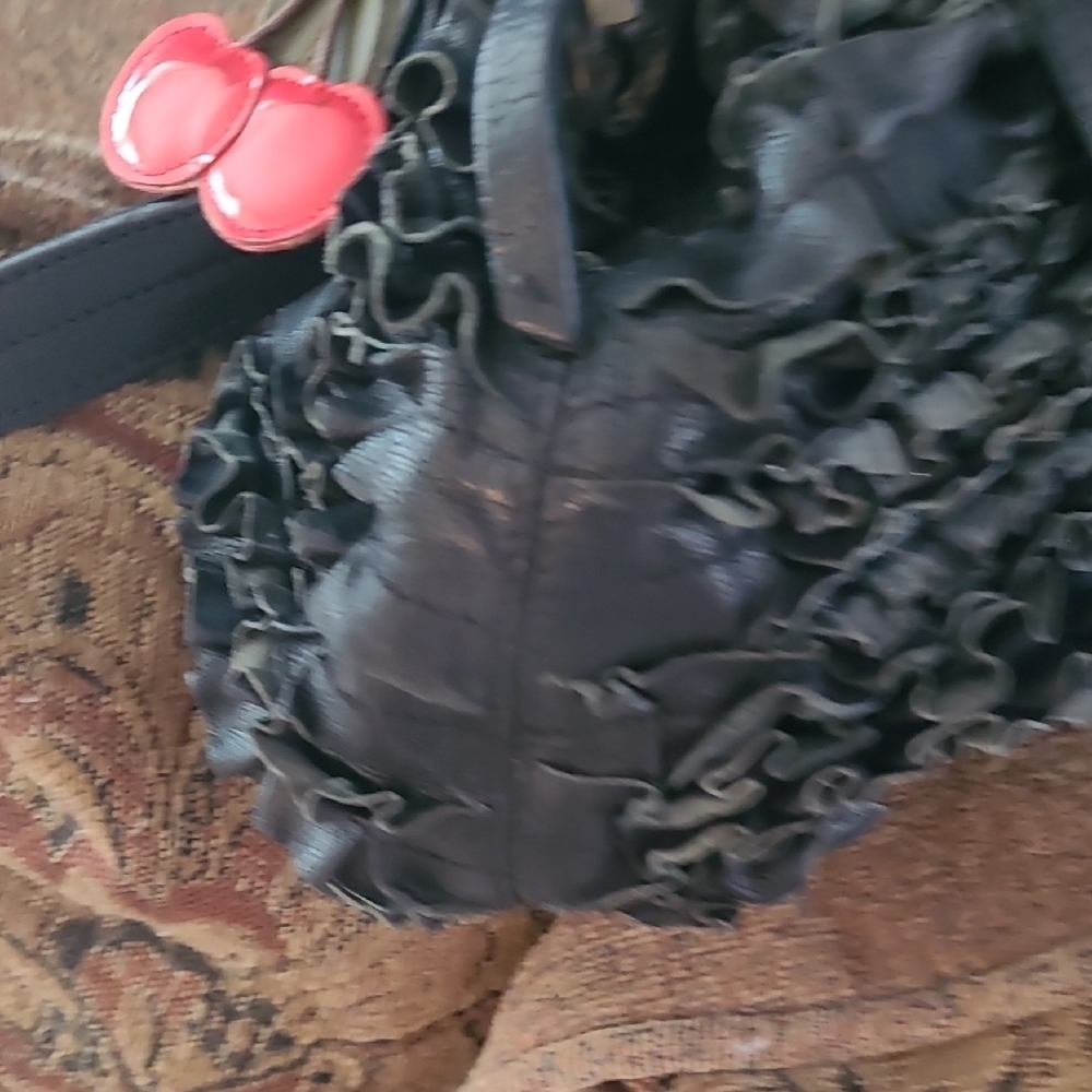 Moschino Black Leather Ruffle  Bag Wth Dust Bag​ - Picture 7 of 11
